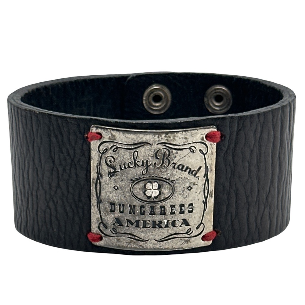 Lucky Brand Dungarees America Black Leather Cuff Bracelet